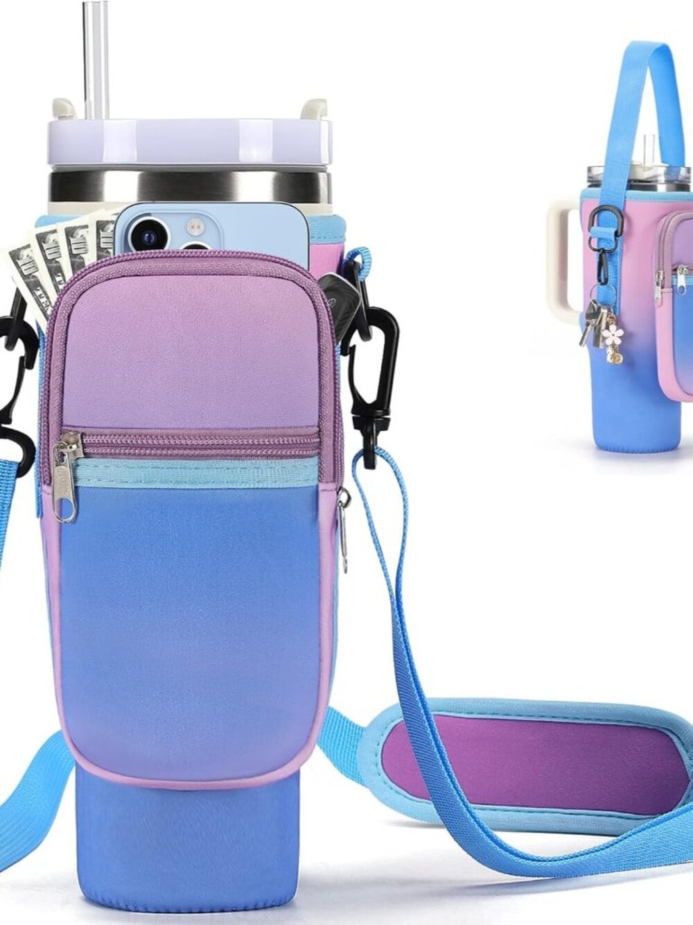 Water Bottle Carrier Bag for Stanley Cup 40/30oz with Phone Pockets